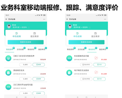 业务科室移动端报修、跟踪、满意度评价